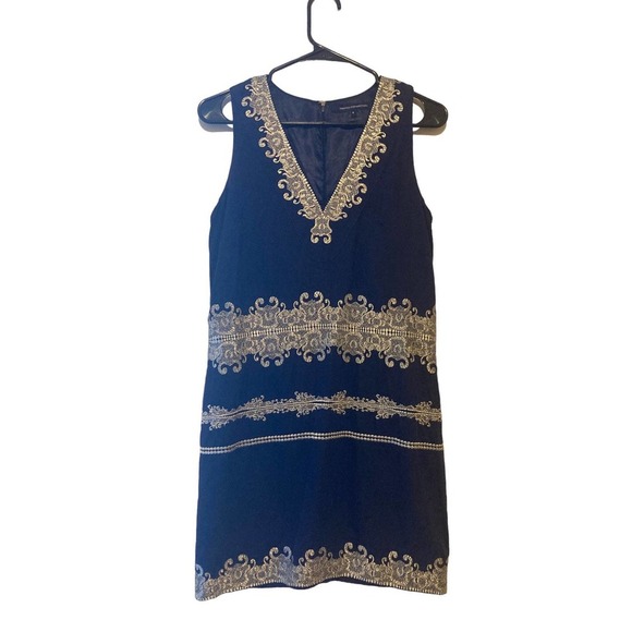 French Connection Midnight Moscow Dress with Metallic Lace Embroidery - … - Picture 2 of 6